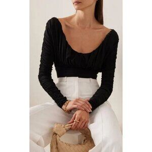 New Tove Tess Draped Ruched Stretch-Jersey Black Bodysuit Size 8 US NWT